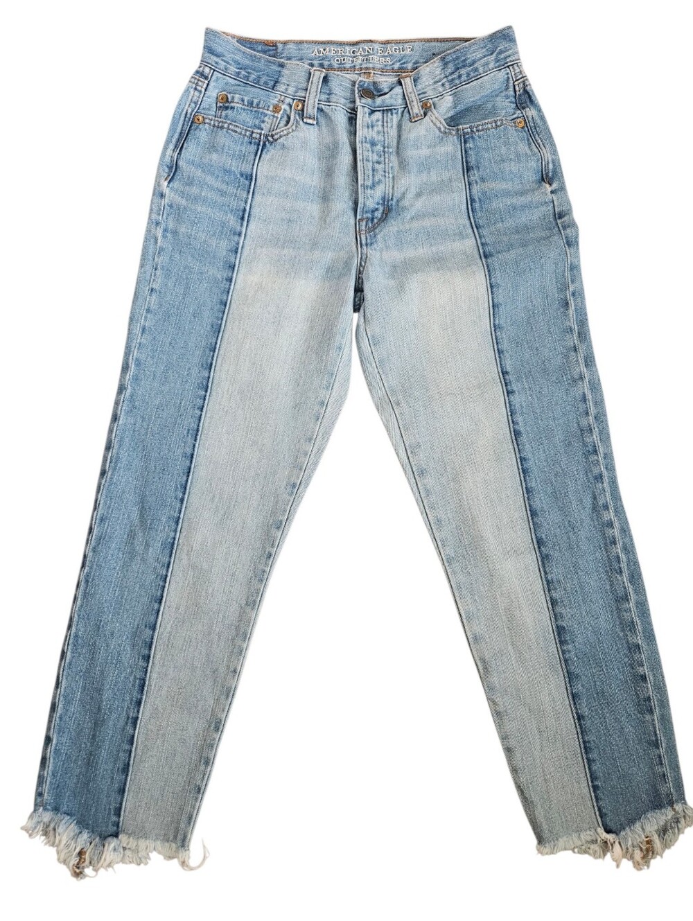 American Eagle‎ Women's Two Tone Jeans Size 4 Vintage Mid Button Fly Raw Hem